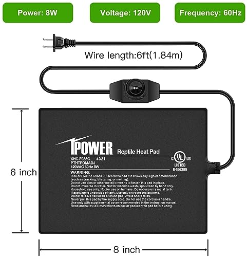 iPower 6 by 8-Inch 8 Watts Reptile Heating Mat with Temperature Controller Under Tank Warmer Terrarium Heat Pad for Reptiles and Amphibians, Black - size: 6" x 8", style: Heat Pad with Adjust Knob