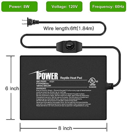 iPower 6 by 8-Inch 8 Watts Reptile Heating Mat with Temperature Controller Under Tank Warmer Terrarium Heat Pad for Reptiles and Amphibians, Black - size: 6" x 8", style: Heat Pad with Adjust Knob