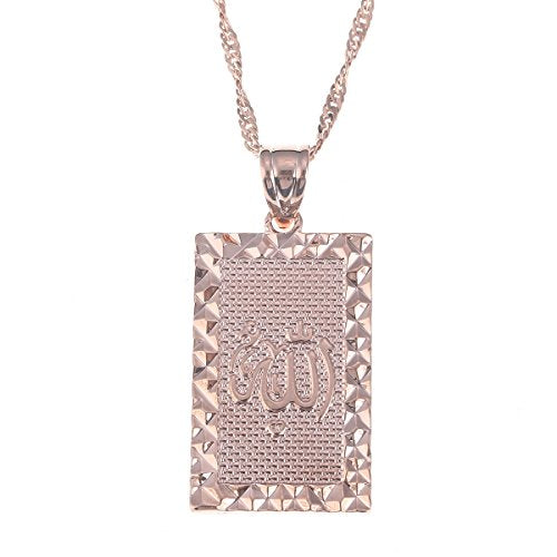 Platinum 24K New Islamic Allah Pendant Charms Choker Necklace Religious Muslim Jewelry - style: Rose Rectangle Pendant