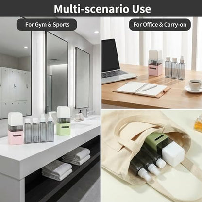 4 in 1 Travel Dispenser Bottle Refillable 4 in 1 Travel Dispenser 60ml Travel Bottles Leakproof Travel Size Containers for Toiletries Shampoo Lotion Green - color: Green