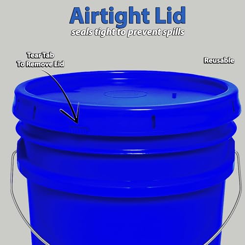 5-Gallon Bucket with Airtight Lid – Made in USA, Food Grade BPA Free Plastic, Heavy Duty Multi-Use, Metal Handle with Grip, Stackable Storage – Blue, 1 Pack - color: Blue, size: 1