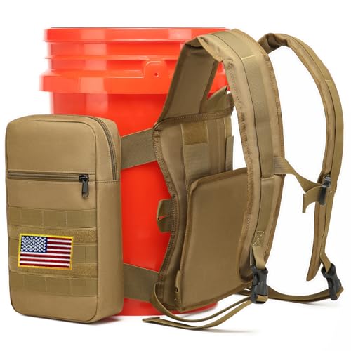 Utility 6 Gallon Bucket Backpack Strap for Fishing, Hunting, Apple Picking | Backpack Only, adjustable Bucket Backpack, with additional Bag for storaging - color: Brown
