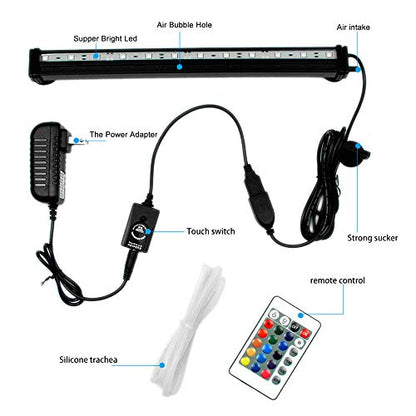 Submersible Aquarium Light:Fish Tank Light with Air Bubble Hole-RGB Color Changing Brightness Adjustable IP68 Waterproof Remote Control LED Light for Aquarium Fish Tank 12 inch - size: 12 inch Air Bubble Hole