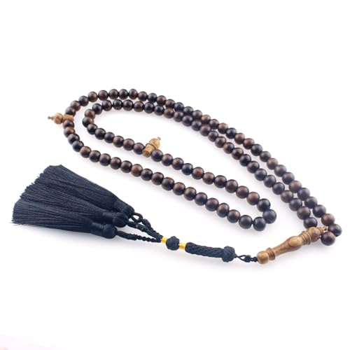 Muslims Islamic Dhikr 99 Tasbeeh Tasbih Prayer Beads, Oud Wood Beads with Tassel