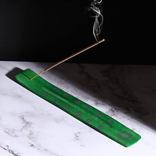 Bless-International Traditional-Handmade-Burner Wooden-Incense-Stick-Holder Ash-Catcher-Stand for-Aromatherapy-Meditation-Yoga (Earth Green) 10 Inches, Pack of 1 - color: Earth Green,10 Inch, size: One Holder