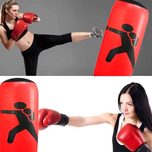 Punching Bag for Adult Kids,Kizcmvre Inflatable Freestanding Heavy Duty Boxing Bag,Women Men Training Equipment Exercise Boxing Standing Punching Bag (Red).