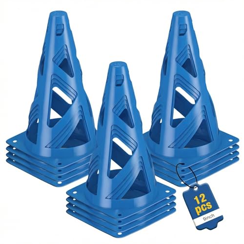 12 Pack Soccer Cones, 9 Inch Agility Cones for Soccer, Football, Basketball, Cones for Sports Training, Speed & Agility Drills, Field Marking Equipment - color: blue