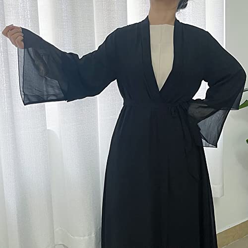 Women's Chiffon Muslim Cardigan Kaftan East Arabian Abaya Dress Casual Islamic Cover Up Long Dresses - color: Black, size: Large