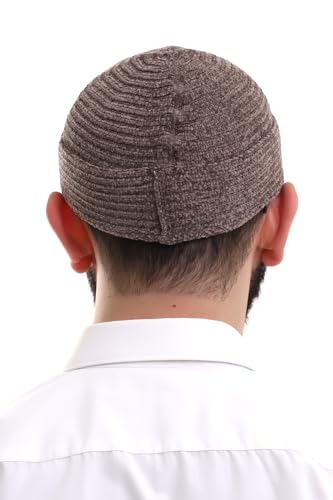 ihvan online Kufi Hats for Men, Taqiya, Takke, Turkish Muslim Winter Velvet Roll-up Edge Prayer Skullcaps, Islamic Gifts - color: Brown