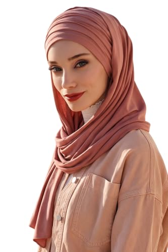 Aisha's Design Instant Hijab Scarves for Women, 95% Cotton Pretied Bonnet Turban Easy to Wear Cotton Headscarf - color: Cappuccino