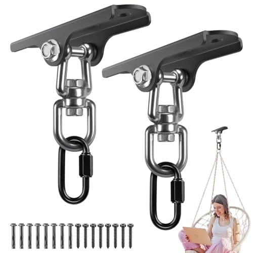 2Pcs Swing Hanger 360° Swivel Hook Swing Ceiling Mount Hanging Chair Hanger | 1000 LBS Capacity Punching Bag Mount Swing Hardware for Hammock Chair, Porch Swings, Aerial Silks, Gymnast Ring, Heavy Bag - color: 360° Swivel Dual U-ring Swing Hanger ( 2 Pack