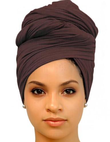 Harewom Head Wraps for Black Women Stretch Head Scarf Long African Hair Wraps Turban Headwraps Jersey Headbands - color: 1pcs -Coffee