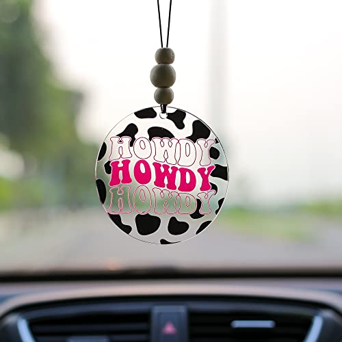 Talataca Cowboy 2D Flat Car Ornament & Wood Beads, Howdy Beaded Rear View Mirror Accessories, Rearview Hanging Charm, Christmas Tree Decor Gift for Cowgirl, Western Gift - color: 26