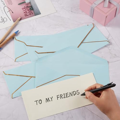 100 Pack #10 Business Envelopes with Gold Stickers, Light Blue - color: Light Blue