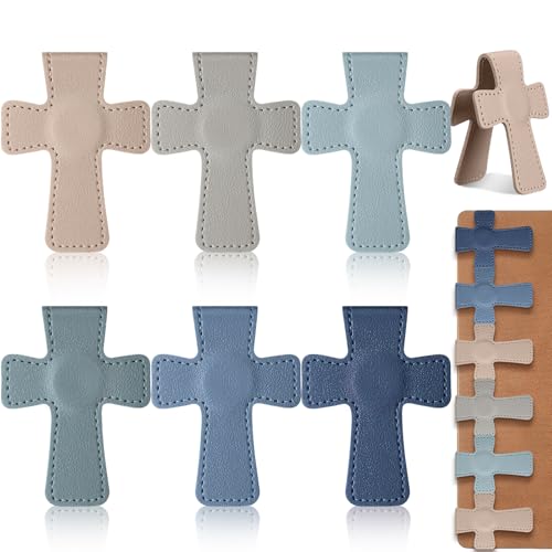 Relaxweex 6 Pcs Cross Leather Magnetic Bookmarks for Women Christian Bookmarks Page Markers Colorful Religious Cross Bookmark for Women Students Teachers Book Lovers Reading Supplies (Blue-Gray) - color: Blue-gray