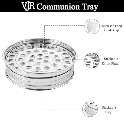 Communion Wine Tray Without Lid for Churches, 40 Cup Silver Stainless Steel Open Style Tray, Stackable Communion Tray, Reusable Communion Cups, Rust Proof, Dishwasher Safe, Bread Plate Compatible - color: Silver (Only Tray Without Lid), size: 11.7" x 11.7