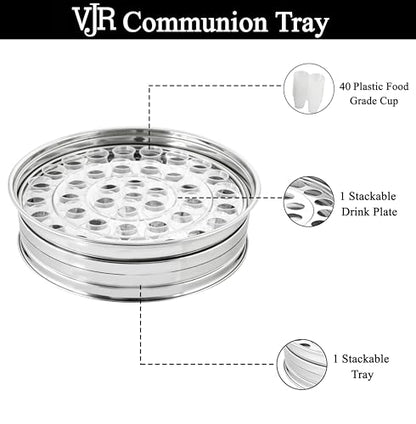 Communion Wine Tray Without Lid for Churches, 40 Cup Silver Stainless Steel Open Style Tray, Stackable Communion Tray, Reusable Communion Cups, Rust Proof, Dishwasher Safe, Bread Plate Compatible - color: Silver (Only Tray Without Lid), size: 11.7" x 11.7