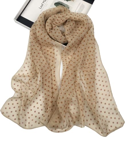 Long Chiffon Sheer Scarf For womens - color: Khaki (Polka Dot)