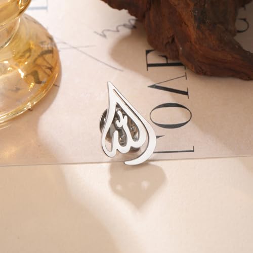 Dreamtimes Islamic Allah Ayatul Kursi Stainless Steel Brooch Pin for Men- Elegant Hijab Pin Muslim Women Jewelry Durable Quran Pendant for Prayer Gift for Eid & Ramadan - color: Silver-1