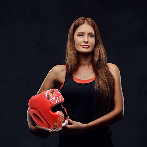 Spall Pro Boxing Headgear, Sparring Helmet for Fighting Sports Karate Boxing Martial Arts MMA and Taekwondo - color: Red