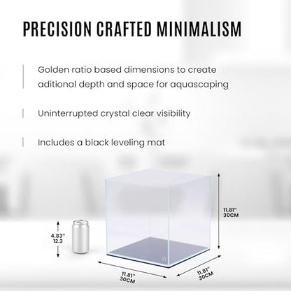 UNS Ultra Clear Rimless Tank - 7.1GAL | 27L - 11.81x11.81x11.81 | 30x30x30 CM, 5mm Glass Thickness, Leveling Mat Included - Low Iron, High Clarity Fish Tank w/ 45° Mitered Edge - [30C] - size: [30C] - 7.1 Gal - 11.81 x 11.81 x 11.81 in