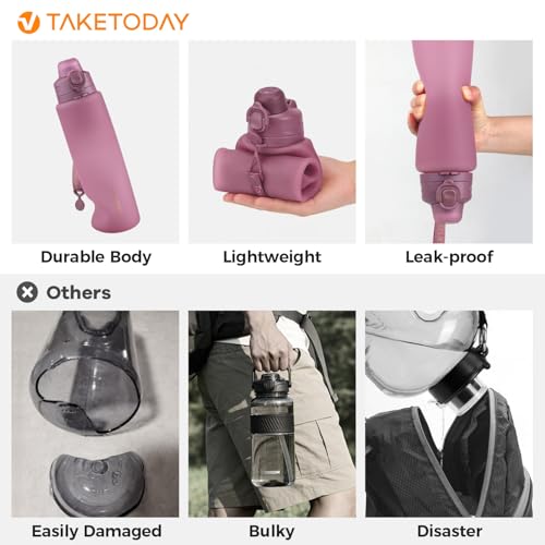 TakeToday Collapsible Water Bottles, Foldable for Travel, 32oz, Purple - color: Purple