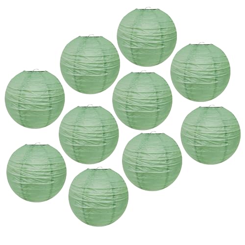 Mudra Crafts Sage Green Paper Lanterns Wedding Party Decorations - 12 in 10 Round Hanging Ceiling Lanterns, 10 Pack, Decorative Lamp Shades - color: Sage Green, size: 12 Inches