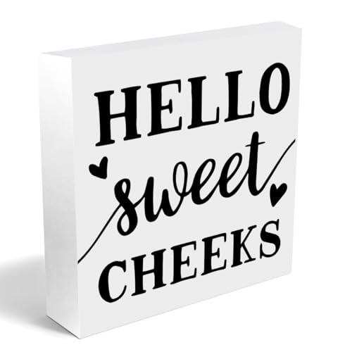 Hello Sweet Cheeks Bathroom Decor, Farmhouse Bathrooms Decors Wooden Box Sign, Bathrooms Signs Decors Wood Block Plaque Box Sign Home Book Shelf Toilet Restroom Decoration, Cute Bathroom Shelf Decor - color: Hello Sweet Cheeks 01