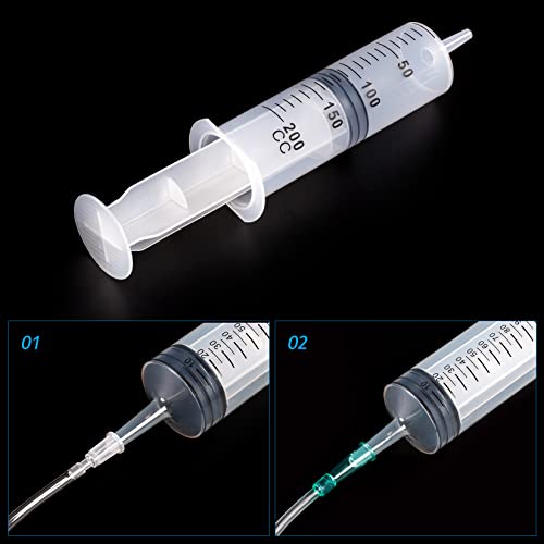 200ml/cc Syringes with Tube 40 Inch Handy Plastic Tubing and Adapter Tip | for Liquid, Refilling Measuring, Dispensing Watering, Plant Irrigation, Feeding Pets, Oil or Glue Applicator - size: 200ML/CC