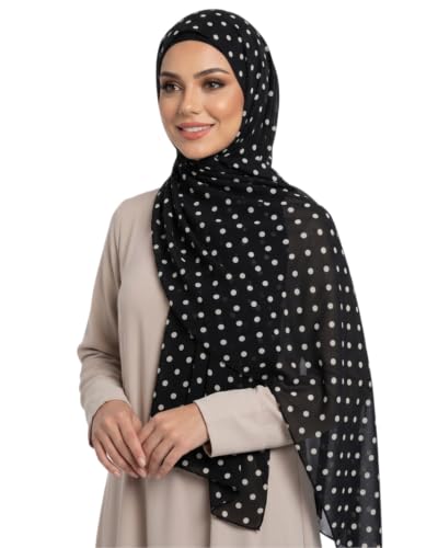 ZGMYC Watercolour Floral Printed Hijab Scarf for Women Soft Modal Cotton Instant Hijab Head Wraps Shawls Long Scarves - color: Black Polka Dot