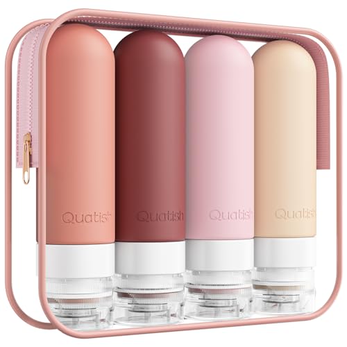 Quatish Travel Bottles for Toiletries, Original Patented Leak Proof Travel Size Containers, 3 oz Tsa Approved Silicone Shampoo and Conditioner Bottles, 4 Pack, Red Rock - color: Red Rock