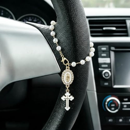 Steering Wheel Charm Cross Car Rosary for Rearview Mirror,Religious Gift - style: C