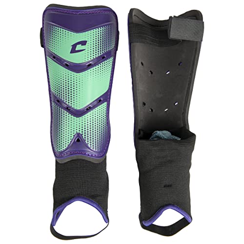 Champro League Soccer Shin Guards with Padded Ankle - color: Purple, Aqua, size: Small
