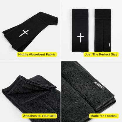 SLEEFS Football Towel - Cotton Quarterback QB Towel for the Football Field - Bi-Fold Hook & Loop Closure - Men/Youth/Boys/Adults - Faith Cross Black - color: Faith Cross Black