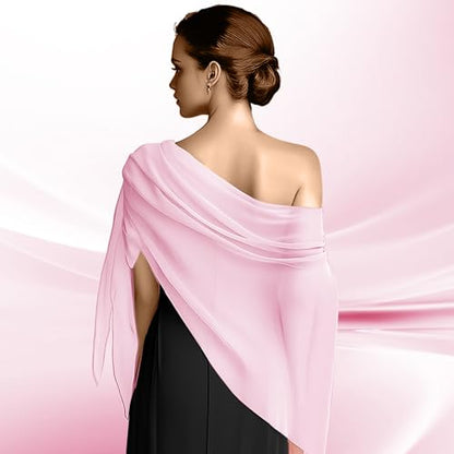 Chiffon Scarf,Soft Breathable Chiffon Shawls and Wraps,Silky Women's Hijab for Evening Dresses Wedding Bridal Scarves - color: Pink, size: 67 x 28 inches