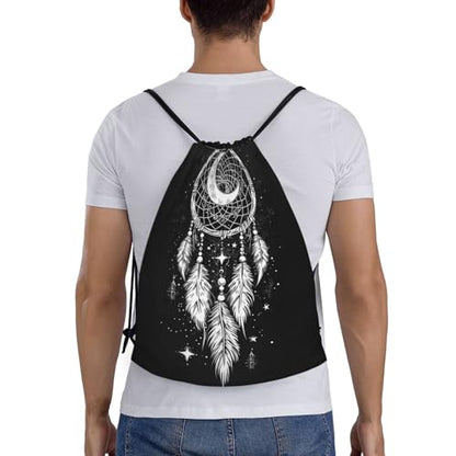 Intricate Dreamcatcher with Crescent Moon Drawstring Bags Reusable Polyester Durable Lightweight Storage Bags for Travel Gym Promotional Events Daily Organization