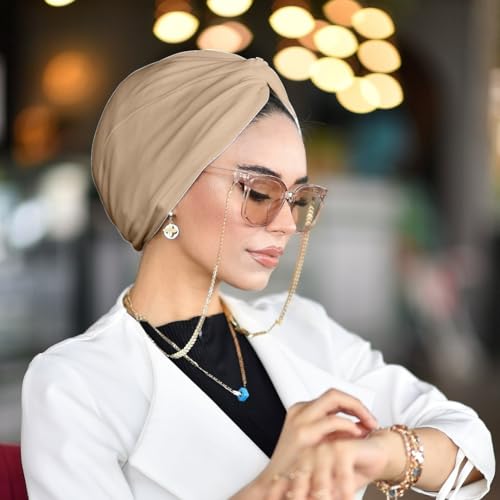 para life Knot Turbans for Women, Breathable Instant Turban|Standard Size Cotton|Pre-tied Scarf, Hijab Cap&Undercap - color: Light Brown