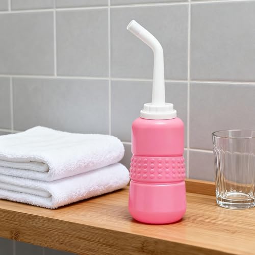 Portable Handheld Personal Hygiene Refresher Toilet Butt Cleaner Travel Bidet Spray Bottle for Home 450 ML(15oz)-Pink - color: Pink