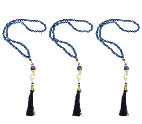 Prien 3 Pcs Prayer Beads, Islamic Gifts, 99 Beads Tasbeeh for Muslim, Islam Dhikr Counter, Bulk Tasbih Gift Set, Rosary for Women Men, Mawlid Favor for Prayer Rug, Ramadan, Hajj, Eid (Navy Blue) - color: Navy Blue