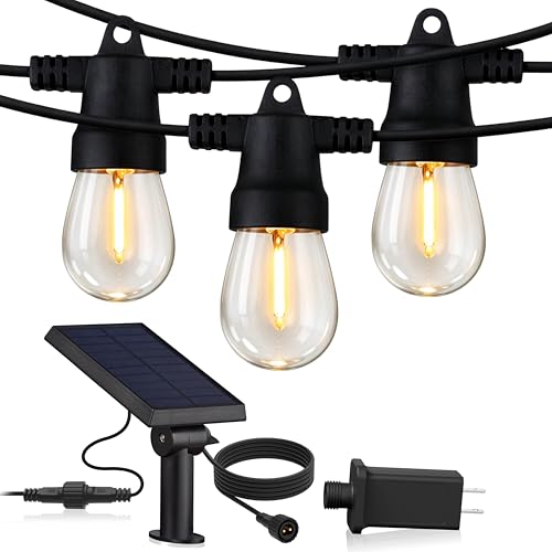 Brightech Ambience Hybrid Outdoor String Lights - Dual Plug and Solar Powered Waterproof LED Light String for Outside - 48 Ft, Soft White Edison Bulbs, for Camping, Patio, Cafe, Yard, Porch - color: Hybrid Bright, size: 48 Feet
