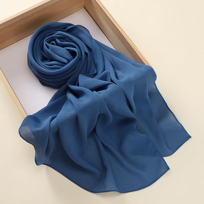 Premium Long Crinkle Chiffon Hijab Scarf for Women, Very Soft Muslim Head Scarfs - color: Jean Blue