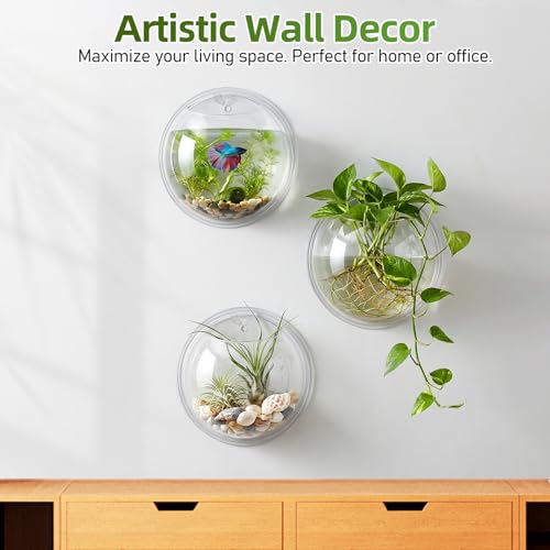 iplusmile Wall Mounted Fish Bowl - 9 Inch Round Acrylic Betta Fish Tank, Hanging Bubble Vase for Plant Propagation & Home Office Wall Decorations - size: 9 Inch