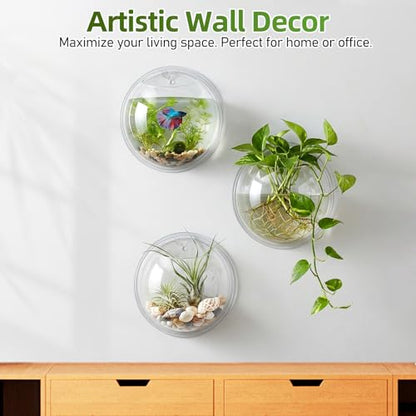 iplusmile Wall Mounted Fish Bowl - 9 Inch Round Acrylic Betta Fish Tank, Hanging Bubble Vase for Plant Propagation & Home Office Wall Decorations - size: 9 Inch