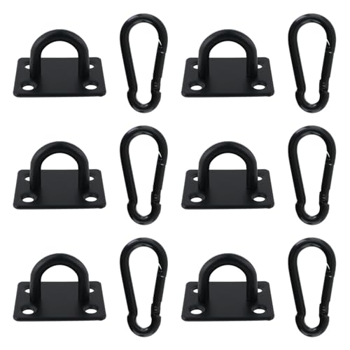 Dnyta 6Pcs Stainless Steel Ceiling Hook Pad Eye Plate Wall Mount Ring Hooks Hanging kit, Heavy Duty Marine Hardware Hook with Snap Hooks and Screws for Swing Hanging, Wall/Ceiling Mount(Medium, Black) - color: Black With Buckle, Square-shaped, size: Mediu
