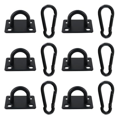 Dnyta 6Pcs Stainless Steel Ceiling Hook Pad Eye Plate Wall Mount Ring Hooks Hanging kit, Heavy Duty Marine Hardware Hook with Snap Hooks and Screws for Swing Hanging, Wall/Ceiling Mount(Medium, Black) - color: Black With Buckle, Square-shaped, size: Mediu