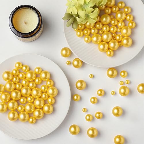 UDU 200 Pcs Vase Filler Pearl Beads No Hole Faux Polish Pearls for Centerpieces Vases Beads for vases Home Birthday Wedding Party Table Decor (Gold) - color: Gold