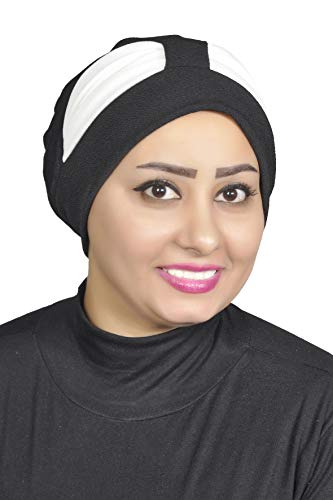 AL AMIRA Women's Stretch Turban Headwrap – Soft Spandex Blend Hijab Cap, Pre-Tied Head Cover, Vibrant Colors - color: Black