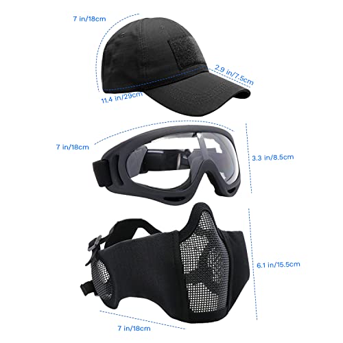 Airsoft Mask with Goggles, Foldable Half Face Airsoft Mesh Mask with Ear Protection for Paintball Shooting Cosplay CS Game - color: Black-3pcs, size: 3pcs