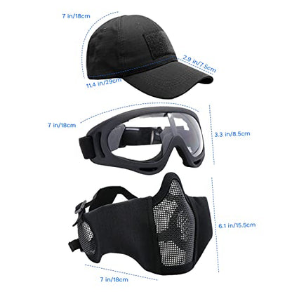 Airsoft Mask with Goggles, Foldable Half Face Airsoft Mesh Mask with Ear Protection for Paintball Shooting Cosplay CS Game - color: Black-3pcs, size: 3pcs