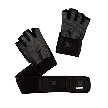 MRX Weight Lifting Pro Level Gloves with 18 Inches Long Wrist Strap Gym Workout Exercise & Fitness in - color: Black Grey, size: X-Large